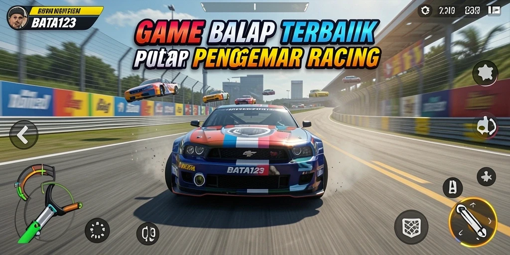 Tangkapan layar gameplay BATA123 menunjukkan aksi balap yang mendebarkan dan mobil yang keren.