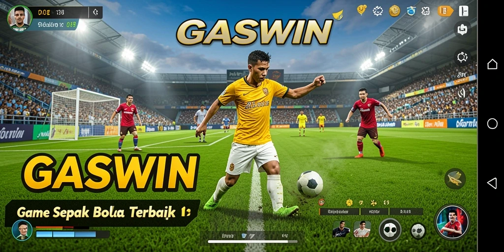 Tangkapan layar gameplay GASWIN menampilkan aksi sepak bola yang mendebarkan.