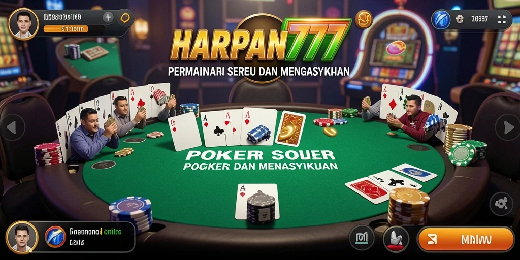 Screenshot utama HARAPAN777 menampilkan gameplay poker yang menarik.