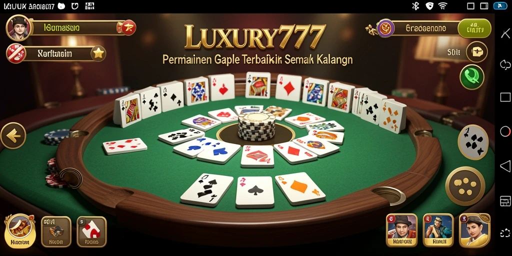 Screenshot gameplay LUXURY777 yang menampilkan suasana seru permainan Gaple.