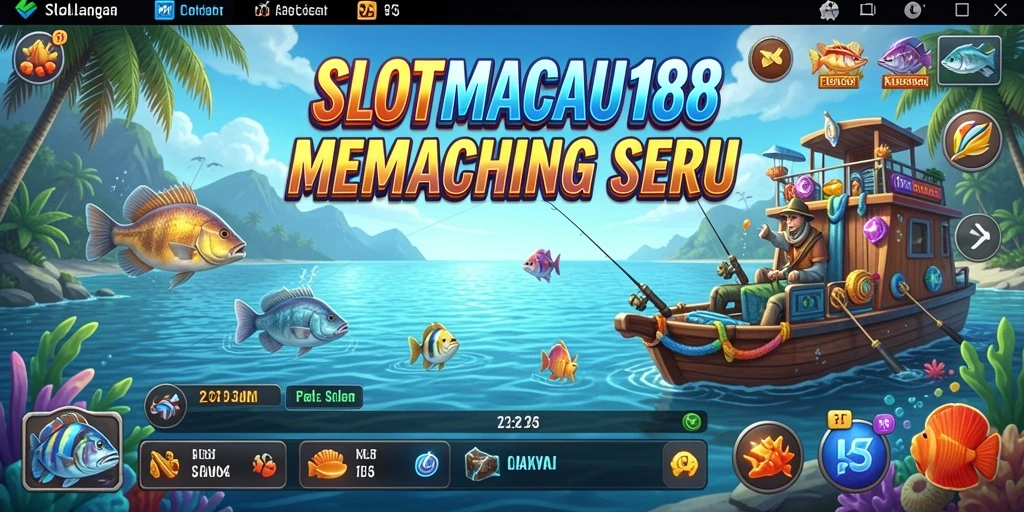Screenshot utama SLOTMACAU188 menampilkan pemain sedang memancing ikan besar.