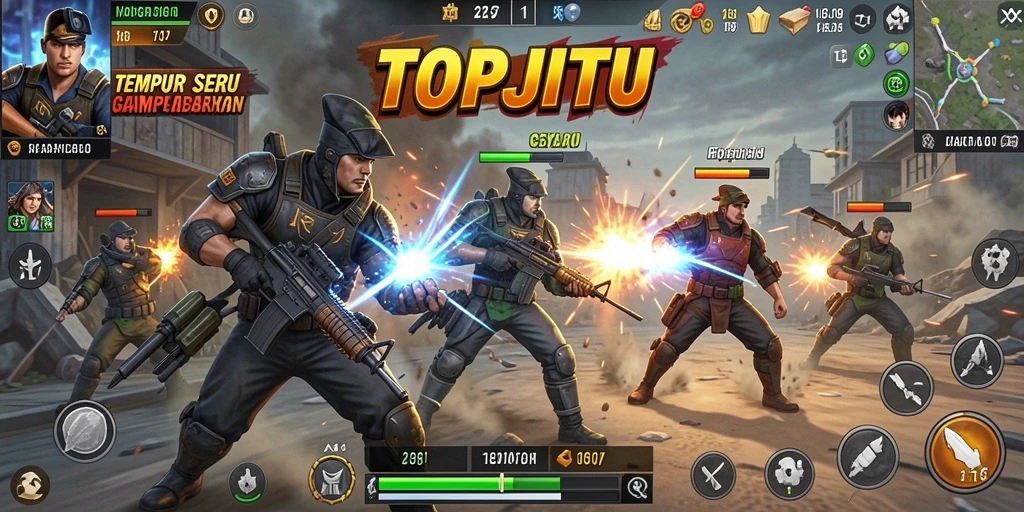 Screenshot gameplay TPS menampilkan aksi mendebarkan dalam pertempuran tim.