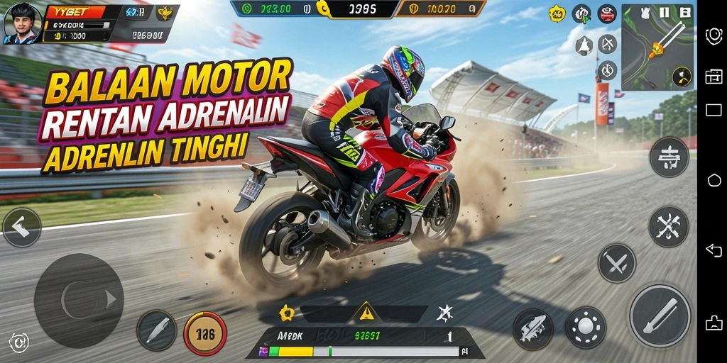 Screenshot YYBET menampilkan balapan motor yang seru dan mendebarkan.